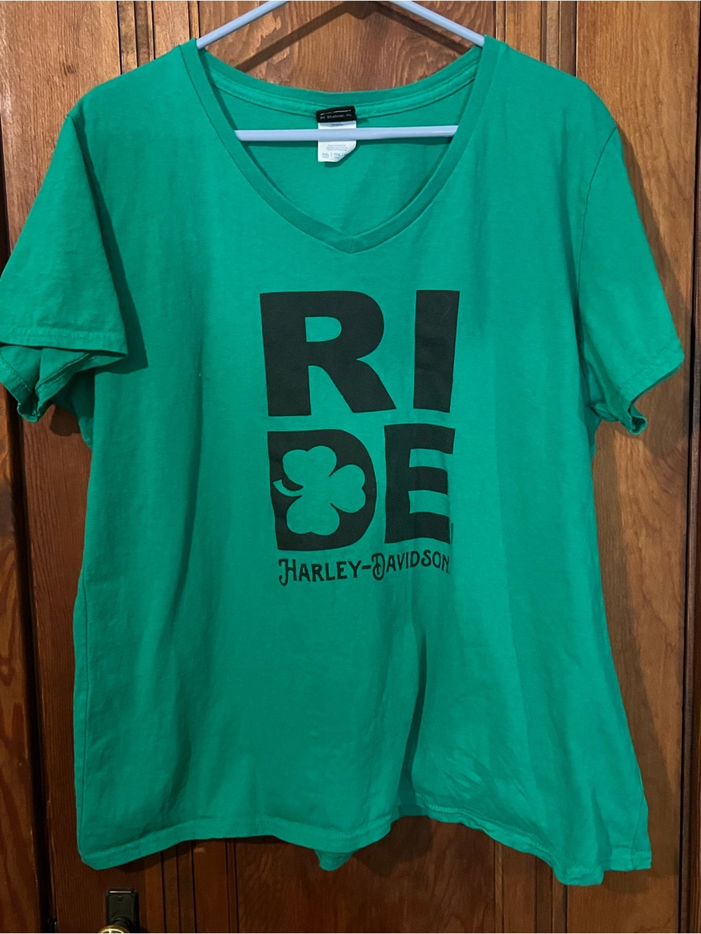 Harley-Davidson Green V-Neck 'RIDE' Graphic Tee with Shamrock
